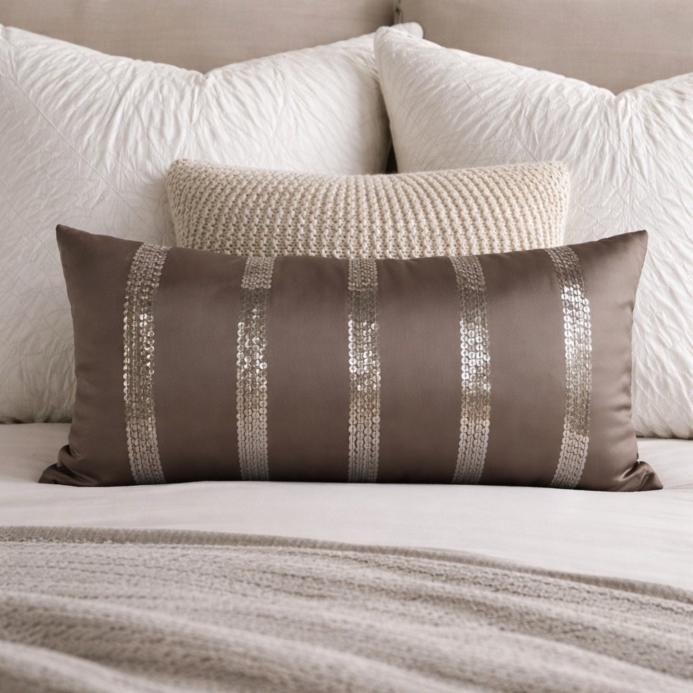 DKNY City Pulse Charcoal Silver Gray Sequin 11"x22" Rectangular Throw Pillow